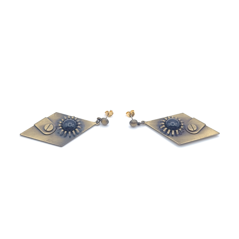 Art Deco Steampunk Geometric Drop Earrings - Picture 9 of 10